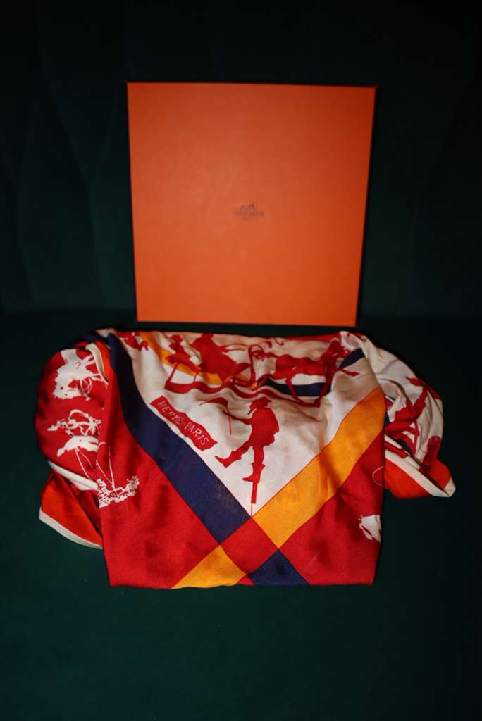 Hermès Hermes Red Silk Scarf with stretch