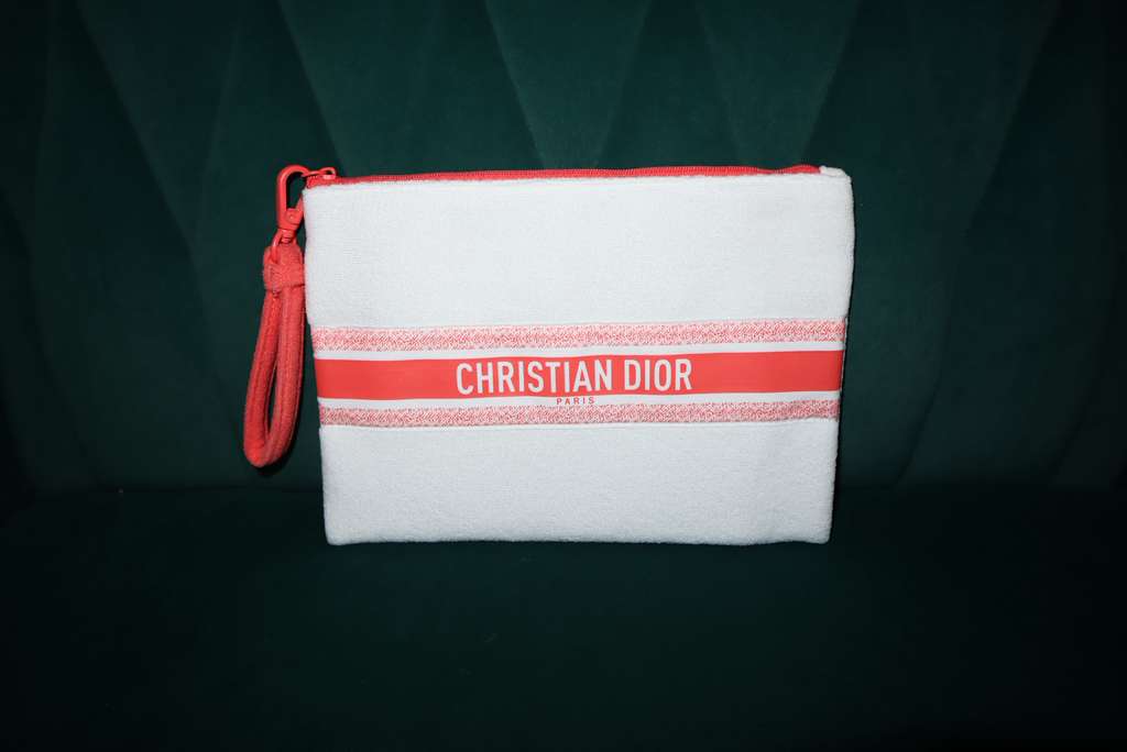 Christian DIOR Terry Cloth Large Clutch Wristlet Bag White