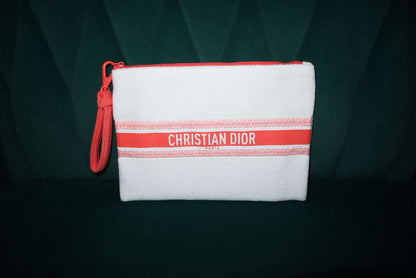 Christian DIOR Terry Cloth Large Clutch Wristlet Bag White