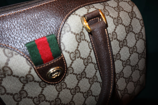 Gucci Boston Bowling Handbag Guccissima GGHand Bag Canvas Brown Pre-Loved