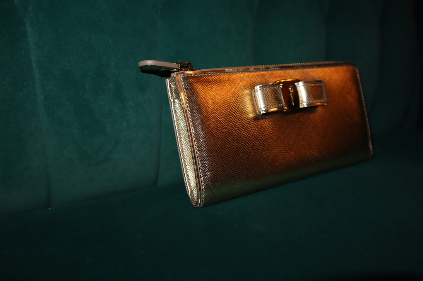 Salvatore Ferragamo Vara Gold Leather Wallet Pre-Loved