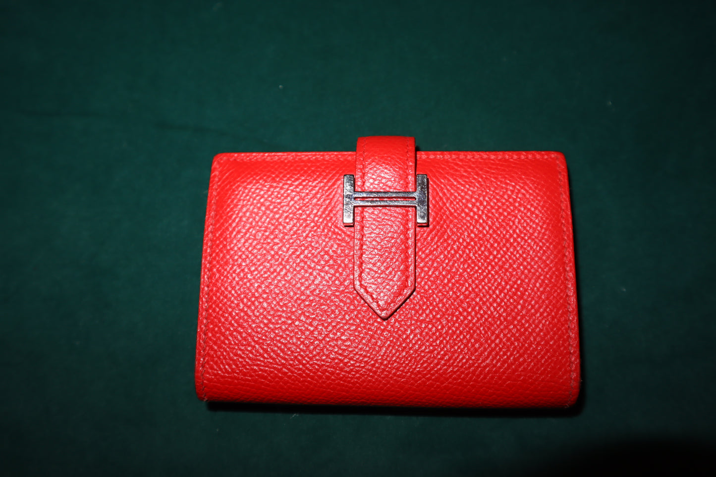 Pre-Loved Hermes Chevre Mysore Mini Bearn Wallet Rouge De Coeur