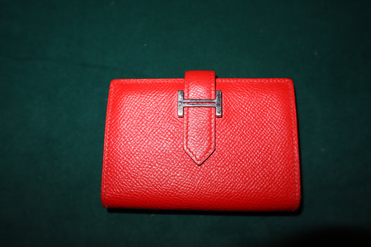 Pre-Loved Hermes Chevre Mysore Mini Bearn Wallet Rouge De Coeur