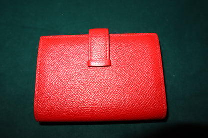 Pre-Loved Hermes Chevre Mysore Mini Bearn Wallet Rouge De Coeur