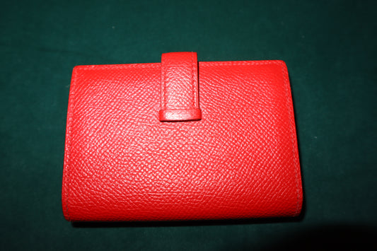 Pre-Loved Hermes Chevre Mysore Mini Bearn Wallet Rouge De Coeur