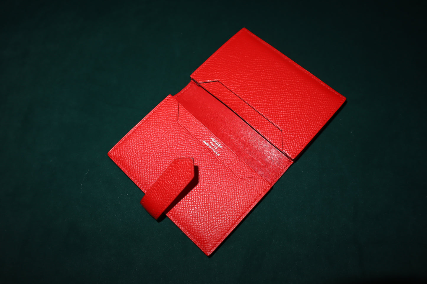 Pre-Loved Hermes Chevre Mysore Mini Bearn Wallet Rouge De Coeur